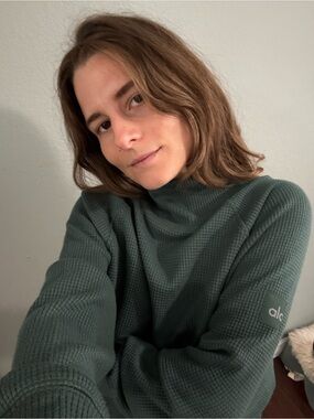 ALO Yoga Green Waffle-Knit Turtleneck Sweater